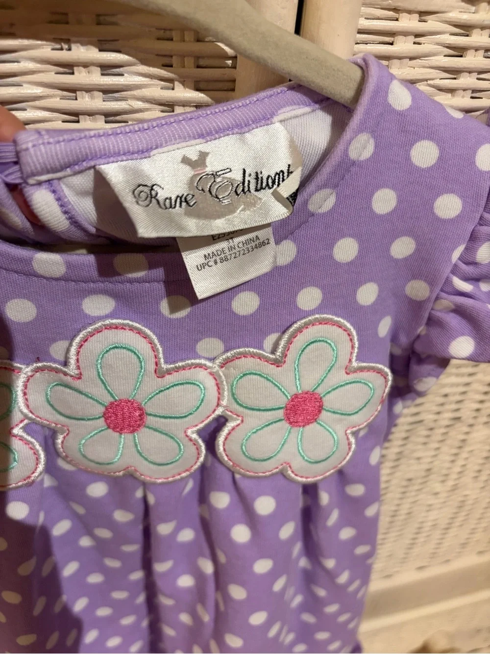 Toddler Girls Lavender, Green, Pink Polka Dot Floral Appliqué Dress Set 3T NWOT